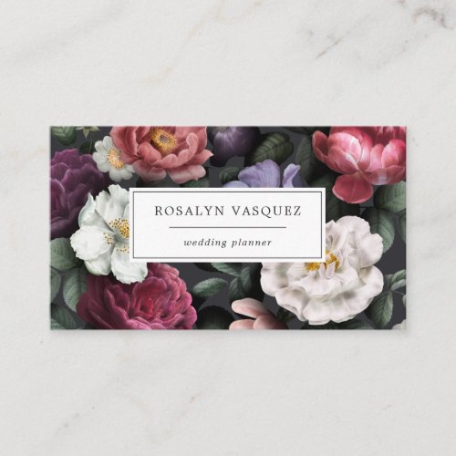 Elegant Vintage Dark Floral on Black Business Card