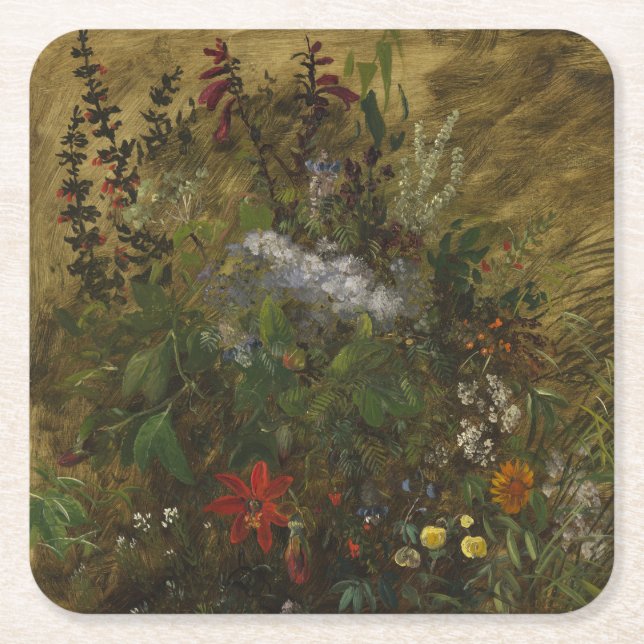Elegant Vintage Dark Floral  Square Paper Coaster (Front)