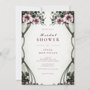 Elegant Vintage Dark Green Floral Bridal Shower Invitation
