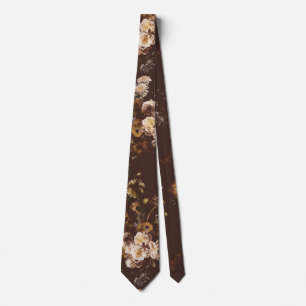 Elegant Vintage Dark Moody Brown Floral Neck Tie