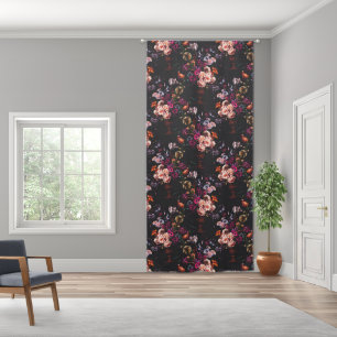 Elegant Vintage Dark Moody Burgundy Floral  Blackout Curtains