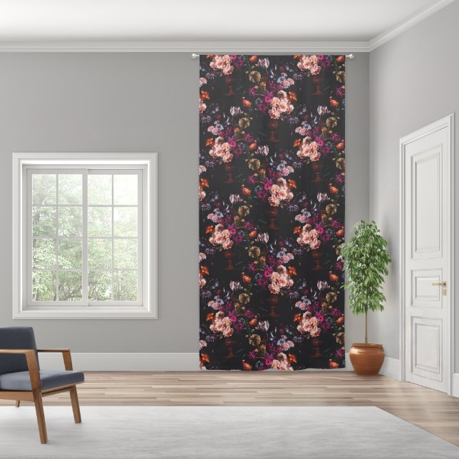 Elegant Vintage Dark Moody Burgundy Floral  Blackout Curtains (Wide)
