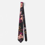 Elegant Vintage Dark Moody Burgundy Floral  Neck Tie