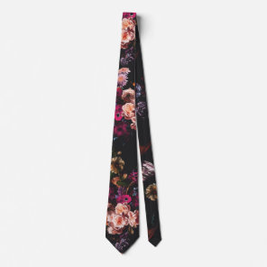Elegant Vintage Dark Moody Burgundy Floral  Neck Tie