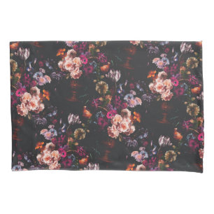 Elegant Vintage Dark Moody Burgundy Floral Pillow Case
