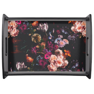 Elegant Vintage Dark Moody Burgundy Floral  Serving Tray