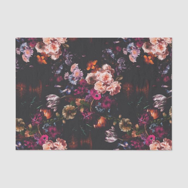 Elegant Vintage Dark Moody Burgundy Floral  Tissue Paper (Front)