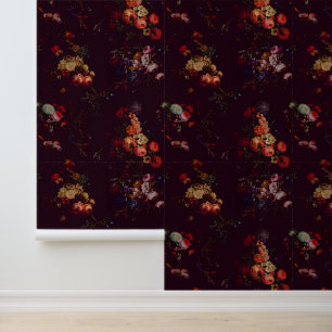 Elegant Vintage Dark Moody Burgundy Floral Wallpaper