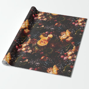 Elegant Vintage Dark Moody Dutch Art Fruit Wrapping Paper