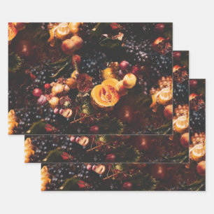 Elegant Vintage Dark Moody Dutch Art Fruit Wrapping Paper Sheets