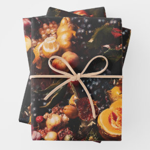 Elegant Vintage Dark Moody Dutch Art Fruit Wrapping Paper Sheets