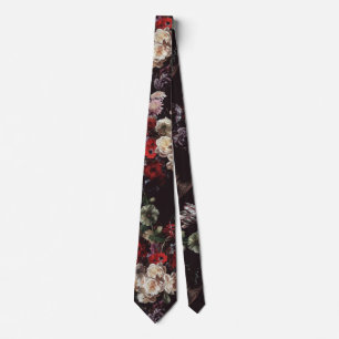 Elegant Vintage Dark Moody Floral  Neck Tie