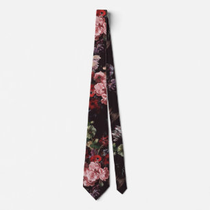 Elegant Vintage Dark Moody Floral Neck Tie