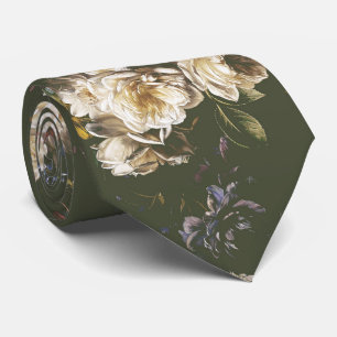 Elegant Vintage Dark Moody Floral Neck Tie