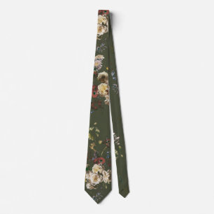 Elegant Vintage Dark Moody Floral Neck Tie