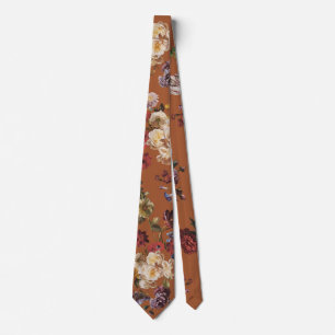 Elegant Vintage Dark Moody Floral on Orange Neck Tie