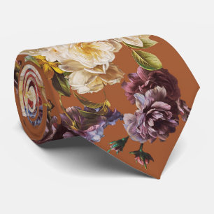 Elegant Vintage Dark Moody Floral on Orange Neck Tie