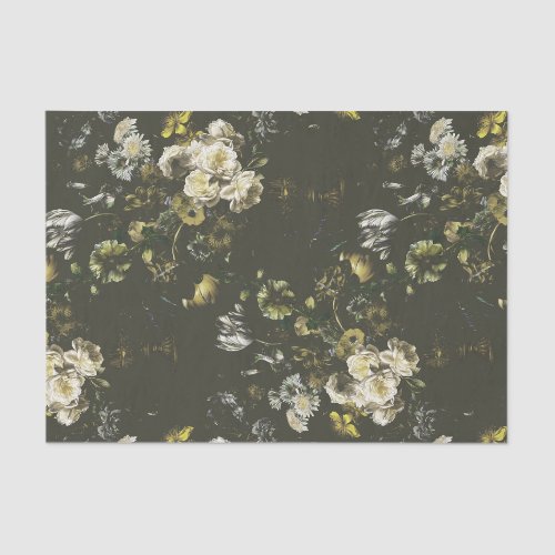 Elegant Vintage Dark Moody Green Floral Tissue Paper