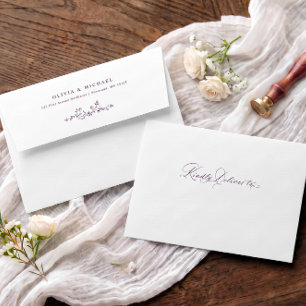 Elegant Vintage Dark Purple French Floral Wedding Envelope