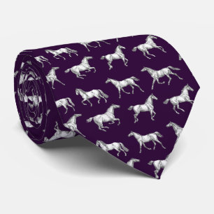 Elegant Vintage Dark Purple Galloping Horses Neck Tie