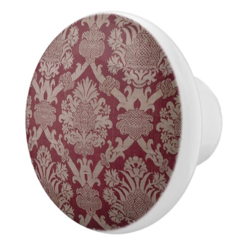 Elegant Vintage Dark Red Beige Damask Weave Ceramic Knob