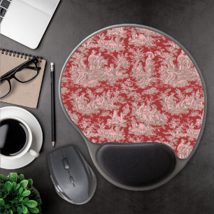 Elegant vintage dark red toile de jouy  gel mouse pad