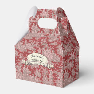 Elegant vintage dark red toile de jouy monogram  favor boxes