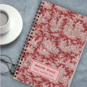 Elegant vintage dark red toile de jouy notebook