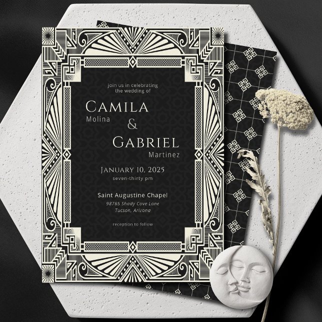 Elegant Vintage Deco Ivory Black Invitation (Creator Uploaded)