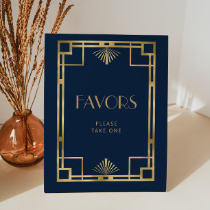 Elegant Vintage Deco Navy Blue Gold Wedding Favors Pedestal Sign