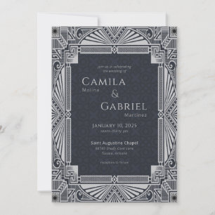 Elegant Vintage Deco Navy Gray Invitation