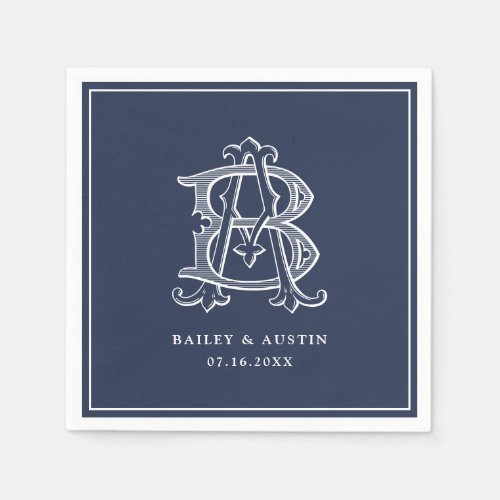 Elegant Vintage Decorative Monogram AB Wedding Napkins