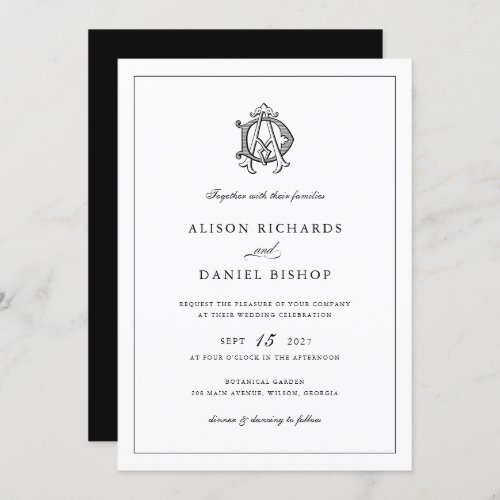 Elegant Vintage Decorative Monogram AD Wedding Invitation