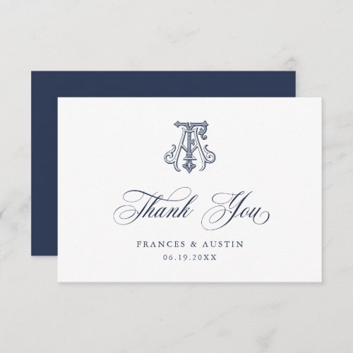 Elegant Vintage Decorative Monogram AF Wedding Thank You Card