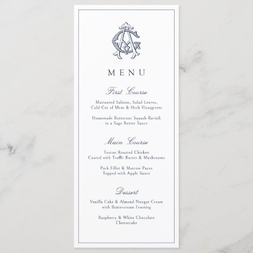 Elegant Vintage Decorative Monogram AG Wedding Menu