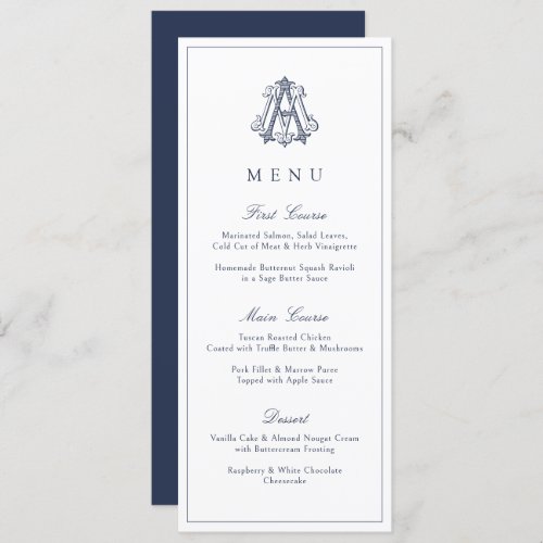 Elegant Vintage Decorative Monogram AM Wedding Menu