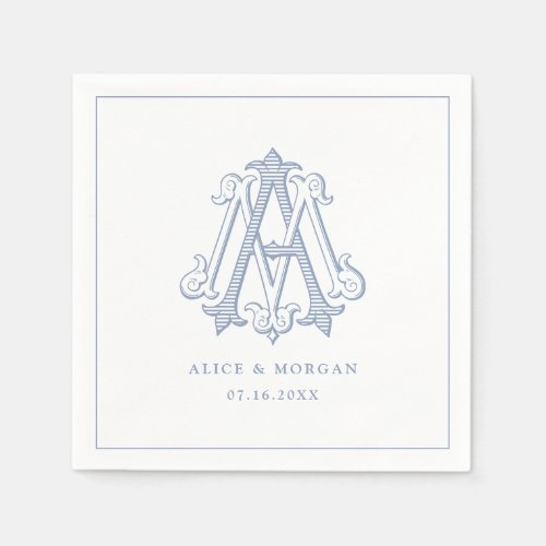 Elegant Vintage Decorative Monogram AM Wedding Napkins