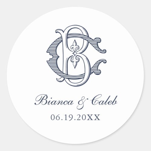 Elegant Vintage Decorative Monogram BC Wedding Classic Round Sticker