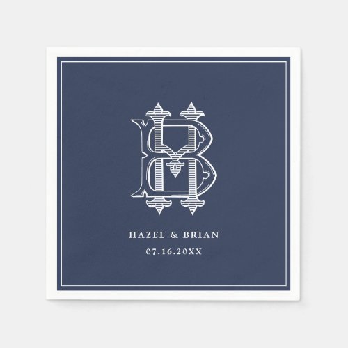 Elegant Vintage Decorative Monogram BH Wedding Napkins