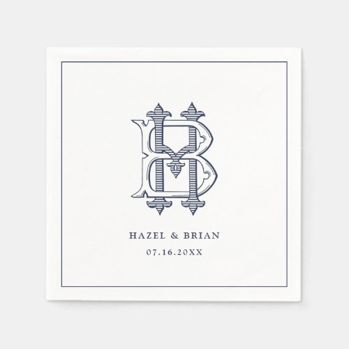 Elegant Vintage Decorative Monogram BH Wedding Napkins