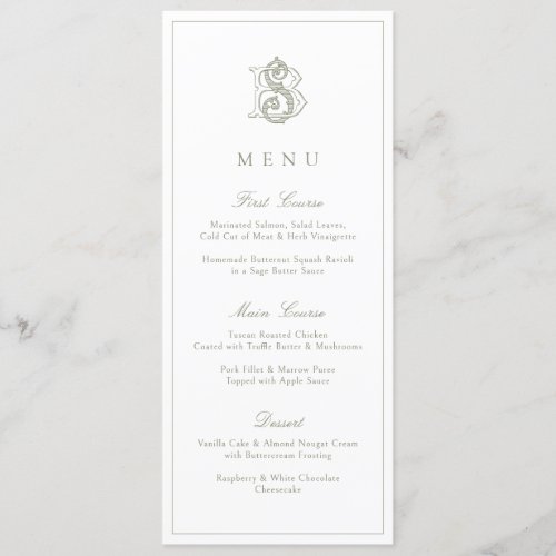 Elegant Vintage Decorative Monogram BS Wedding Menu