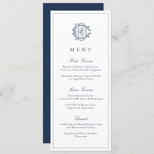 Elegant Vintage Decorative Monogram CD DC Wedding Menu