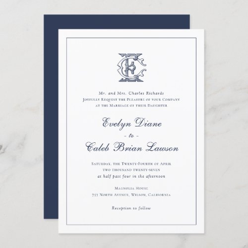 Elegant Vintage Decorative Monogram CE Wedding Invitation