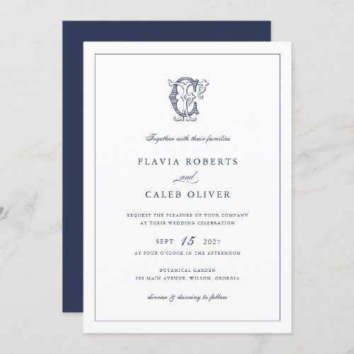 Elegant Vintage Decorative Monogram CF Wedding Invitation