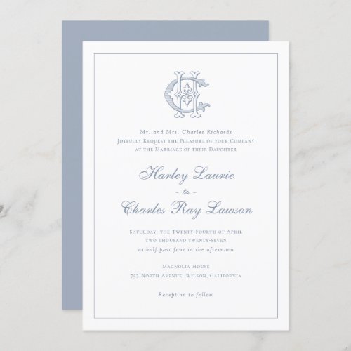 Elegant Vintage Decorative Monogram CH Wedding Invitation