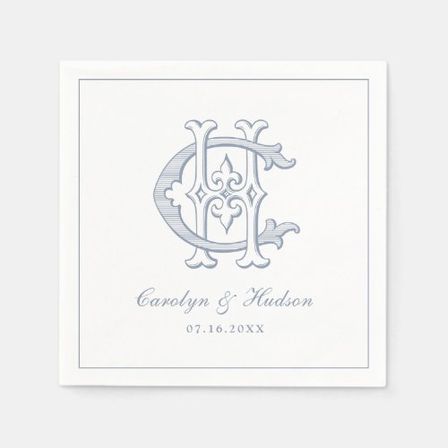Elegant Vintage Decorative Monogram CH Wedding Napkins