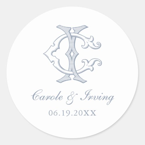 Elegant Vintage Decorative Monogram CI Wedding Classic Round Sticker