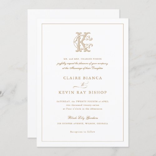 Elegant Vintage Decorative Monogram CK Wedding Invitation