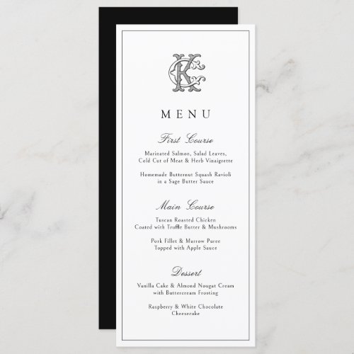 Elegant Vintage Decorative Monogram CK Wedding Menu