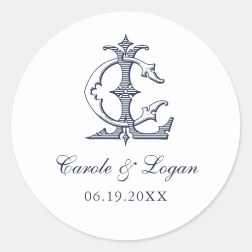 Elegant Vintage Decorative Monogram CL Wedding Classic Round Sticker